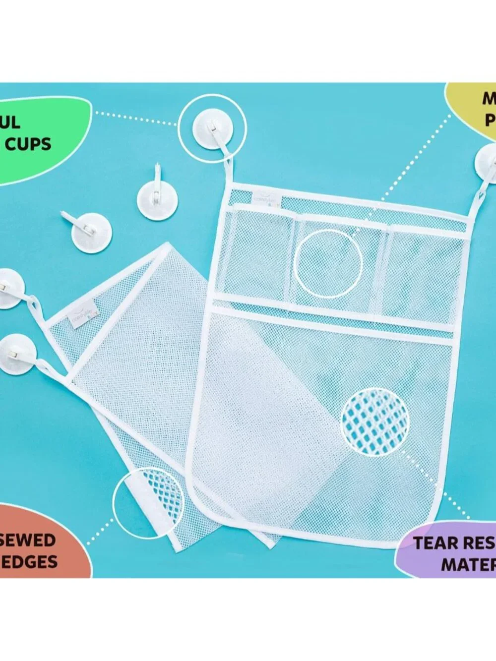 2 x Mesh Bath Toy Organizer + 8 Ultra Strong Hooks – The Perfect Bathtub Toy Hol